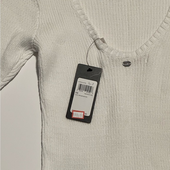 GUESS White Ruffle Hem Short Sleeve Sweater sz XS - Picture 3 of 4